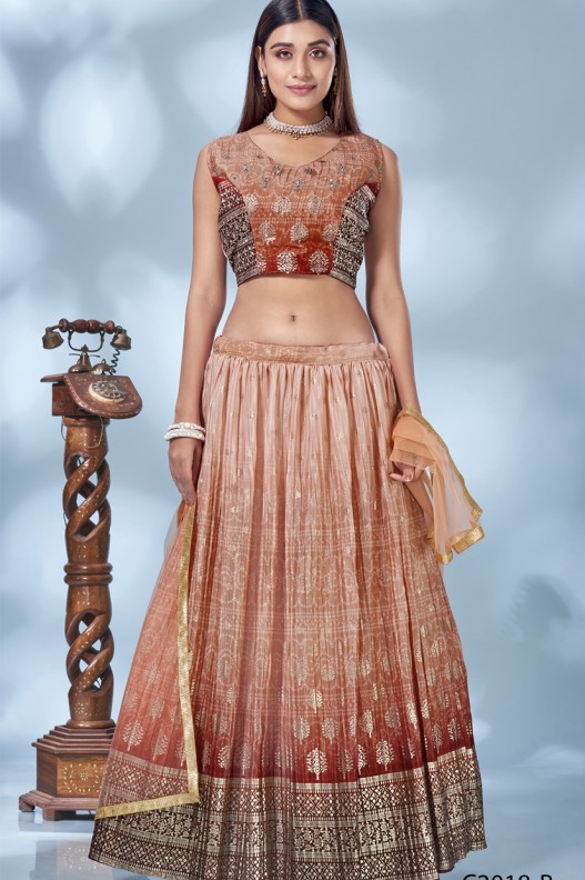 Exclusive Chinon crush Lehenga with stone & Foil Work
